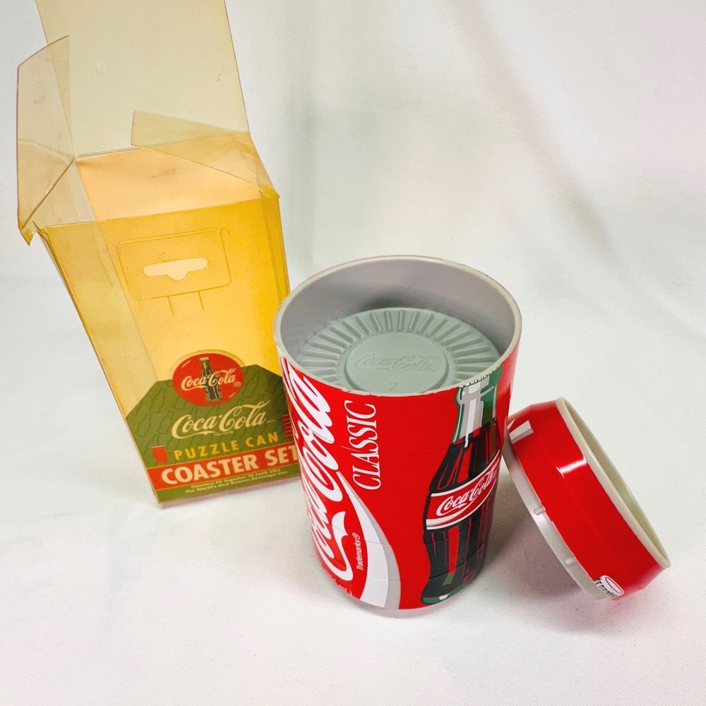 Vintage 1995 Coca-Cola Puzzle Can Coaster Set Stackable 6 Piece Coke Classic Can - Picture 8 of 13